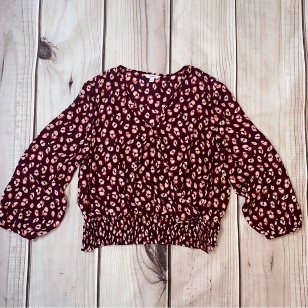 Candies leopard print large faux wrap blouse smocked waist EUC
